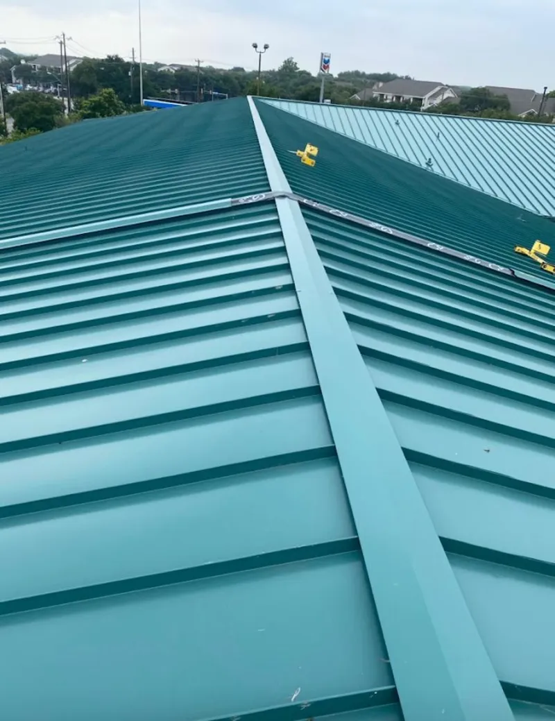 Green commercial metal roof ridge and valley for Metal Roof Repair in Rossmoor